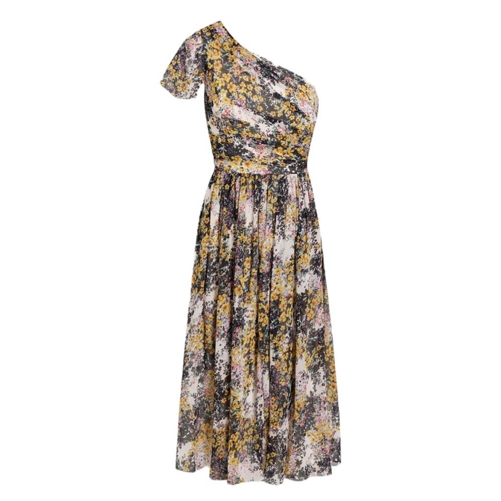 MIKAEL AGHAL One Shoulder Floral Print Midi Dress 8